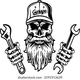 skull mechanic,wrenches,tool,repair,bearded eps highest quality.