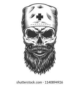 Skull in the medical hat. Vector illustration