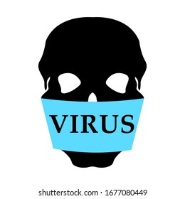 Skull and medical mask the inscription virus on a white background, attention danger, vector illustration