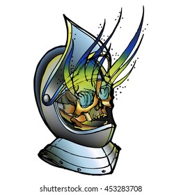 Skull in medieval helmet