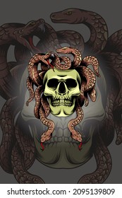 Skull medusa with snake vector illustration