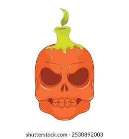 Skull with melting candle on top, Vector