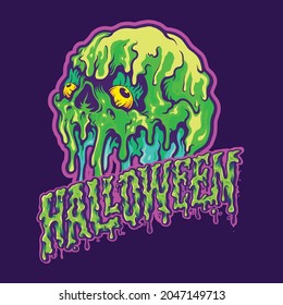 Skull Melting Halloween Text Vector illustrations for your work Logo, mascot merchandise t-shirt, stickers and Label designs, poster, greeting cards advertising business company or brands.