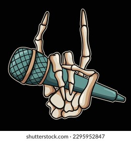 Skull Metal Microphone Cartoon Style