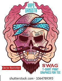 Skull of Mexican authoritative bandit. Swag vector image for printing on t-shirts, tees, vinyl for cars. Vape skull in bandana. Isolated vector illustration on white background