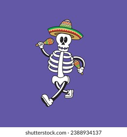 skull mexican character cartoon