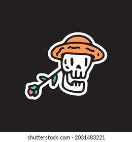 Skull with Mexican hat and roses. Vector graphics for t-shirt prints and sticker.