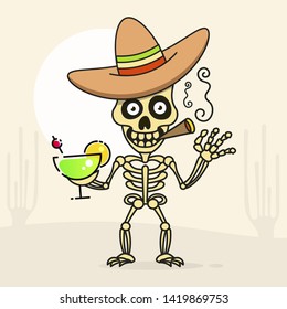 Skull. The Mexican Sombrero Hat. Vector Illustration