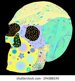 Skull Mexican style on a black background.