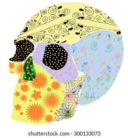 The skull in the Mexican style.Flowers and patterns.