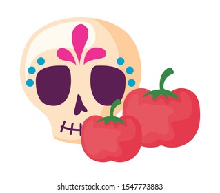 skull mexican with tomatoes isolated icon vector illustration design