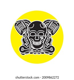 Skull and microphone logo with yellow circle