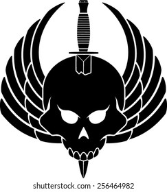 skull with military dagger and wings