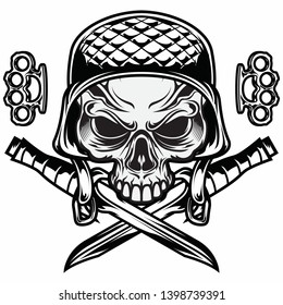 Skull military helmet with crossed sword and Knuckle Vector Suitable T-shirt