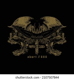 skull with military helmet. death metal illustration for t shirt design