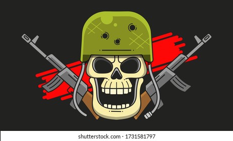 Skull Military Helmet. The Illustration On The Theme Of The Army On A Dark Background.