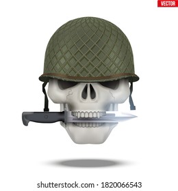 Skull with Military helmet and knife. Symbol of militarism for labels and patch. Vector Illustration on isolated white background