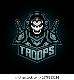 skull in military with two swords for e sports logo or team badge