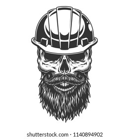 Skull in the miner helmet. Vector illustration