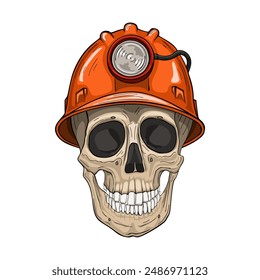 Skull in the miner helmet. Vector illustration