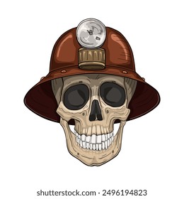 Skull in the miner helmet. Vector illustration