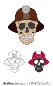 Skull in the miner helmet. Vector illustration