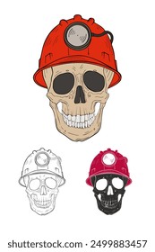 Skull in the miner helmet. Vector illustration