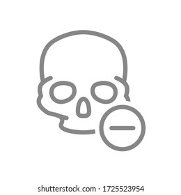 Skull with minus line icon. Bone structure of the head, cranium symbol