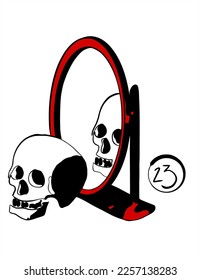 skull mirror facing backwards red black illustration vector