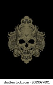 Skull and mirror glass with ornament artwork illustration