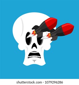 Skull and missile. Head of skeleton releases military rockets. War vector illustration