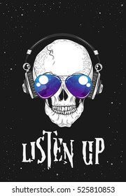 Skull with modern street style attributes. Vector illustration