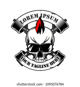 skull mohawk with cross rifle vector logo template