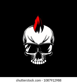 Skull Mohawk Hair With Glasses. Punk Skull Head Vector