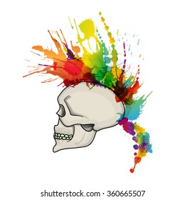 Skull with mohawk hair style made of colorful grunge splashes