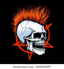 skull with mohawk haircut logo design