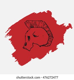 Skull with mohawk for red blot background