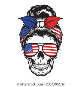 Skull Mom USA Headband America design on white background. Halloween. skull head logos or icons. vector illustration.