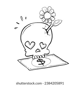 Skull and money line art