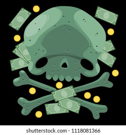 Skull and money. Vector illustration.