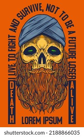 skull monk  head mascot poster vector illustration cartoon style