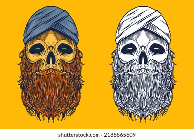 skull monk head mascot vector illustration cartoon style