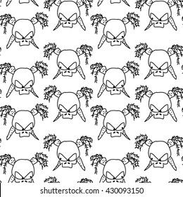 Skull in monochrome pattern, seamless vector background.