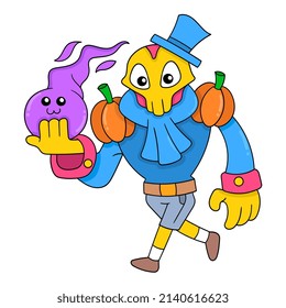 skull monster is carrying the spirit of cute creatures, vector illustration art. doodle icon image kawaii.
