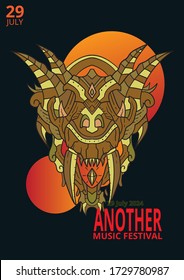 Skull Monster Music Festival Banner, flyer and Cover Template for Event, Magazine, and Web Banner. Vector illustration