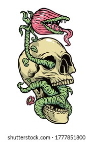 Skull and monster plant vector illustration