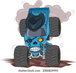 skull monster truck hand drawing vector