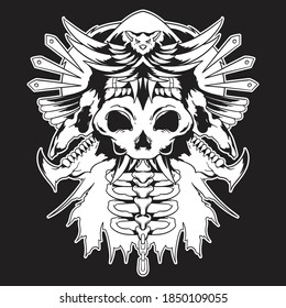 Skull Monster Vector Design Illustration for Apparel shirt Monochrome Theme