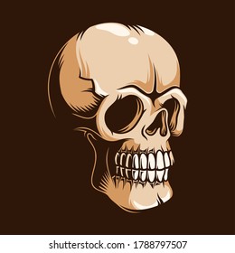 Skull monster in vintage style. Retro cartoon skeleton. Vector illustration.