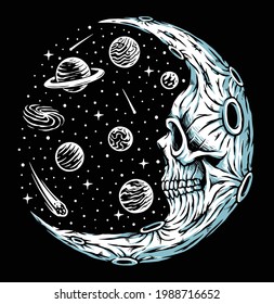 Skull moon horror vector illustration